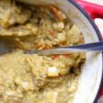 Homemade Split Pea Soup in a Dutch oven